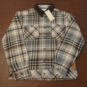 Scotch & Soda Sherpa Lined Plaid Flannel Jacket Tan Brown Mocha Men's Size M